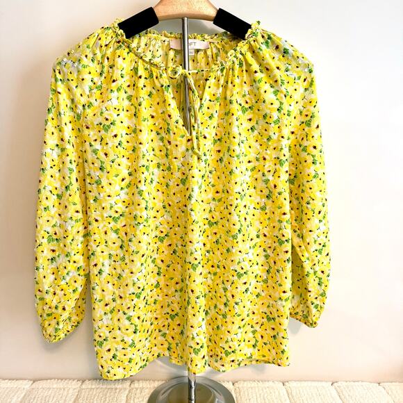 Loft Womens Med Yellow 3/4 Sleeve Top Blouse Casual Fairy Dainty Office Colorful - Picture 1 of 9